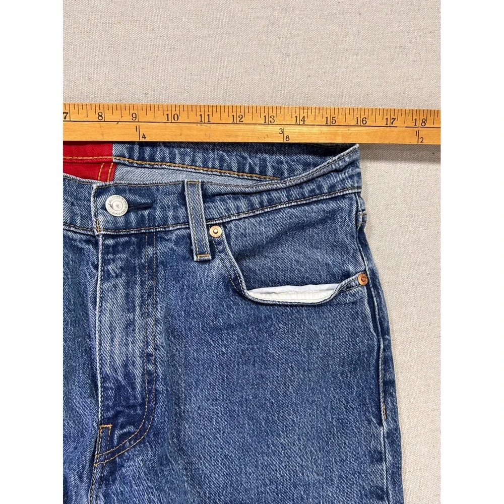 Levis Premium 541 BIG E Jeans Mens 32x34 Split Leg Blue Red Logo Graphic